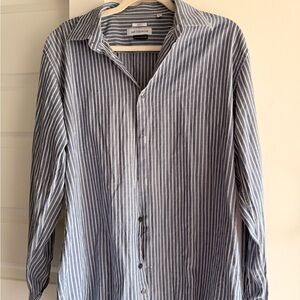 Versace Blue and White Vertical Stripe Men's Dress Shirt